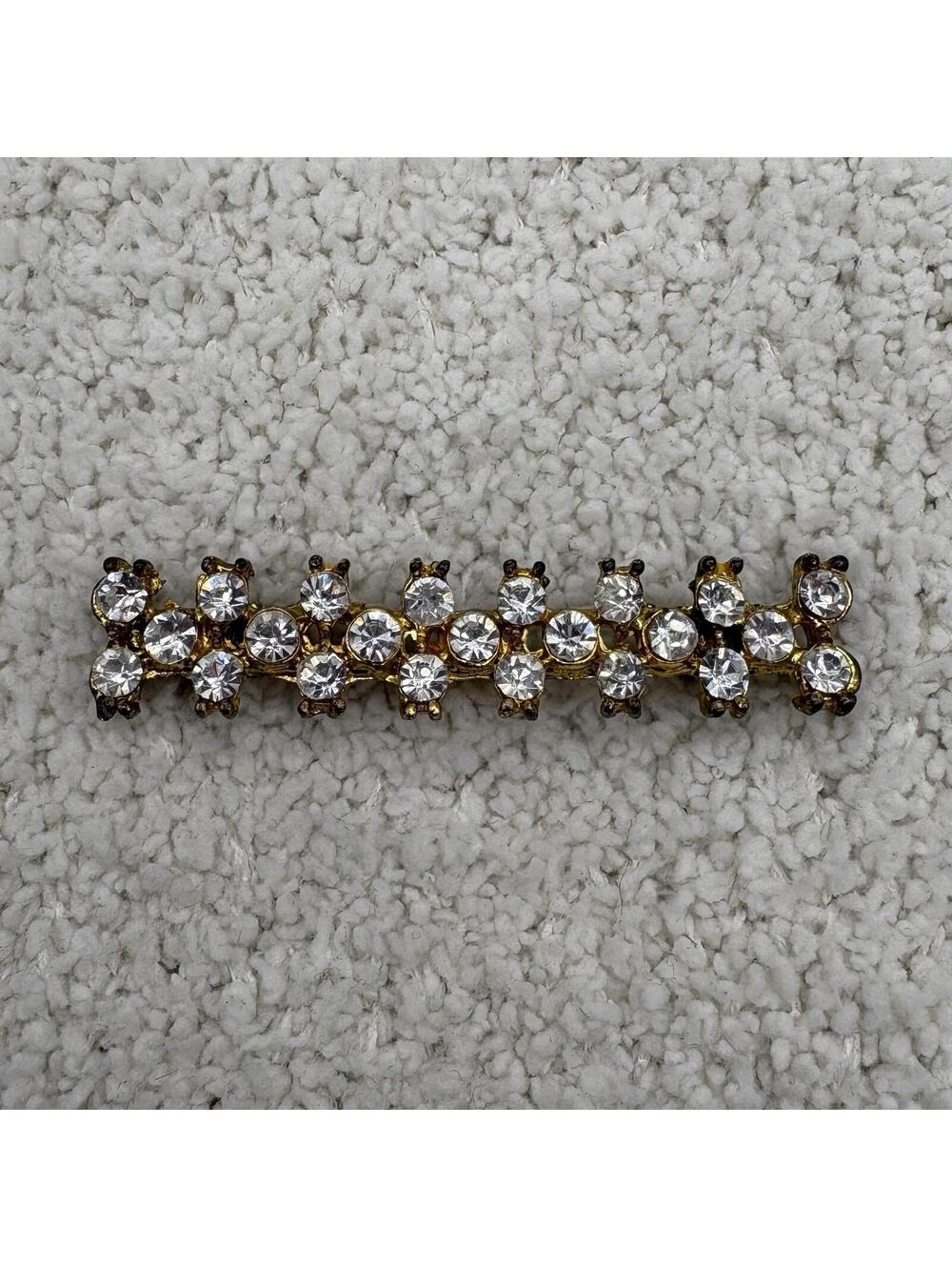 Vintage Gold Tone Rhinestone Bar Brooch Clear Crystal Linear Statement Pin